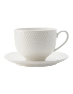 Maxwell & Williams White Basics Diamonds 210ml Tea Cup & Saucer Set