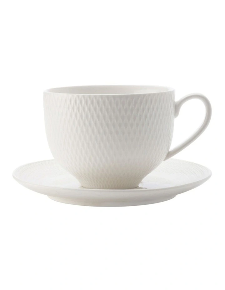 Maxwell & Williams White Basics Diamonds 210ml Tea Cup & Saucer Set