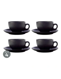 Maxwell & Williams Caviar Coupe Cup & Saucer 250ML Black Set Of 4