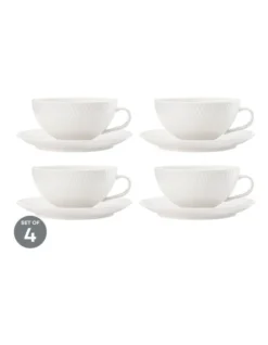 Maxwell & Williams White Basics Diamonds Tea Cup & Saucer Low 250ml Set Of 4