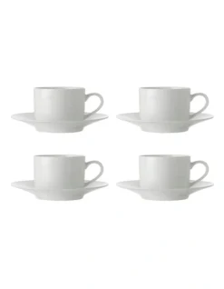 Maxwell & Williams White Basics Straight Cup & Saucer 250ML Set Of 4