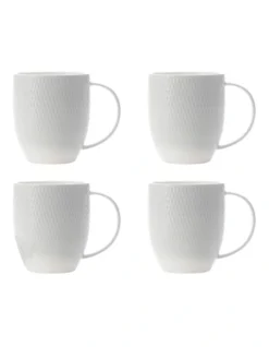Maxwell & Williams White Basics Diamonds Coupe Mug 420ML Set Of 4