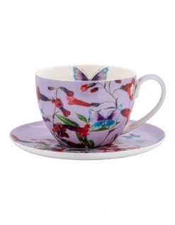Maxwell & Williams Gabby Malpas Posey Breakfast Cup & Saucer 400ml Perennial Penstemons Gift Boxed