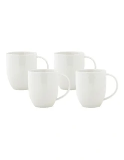 Maxwell & Williams Basics Diamonds Coupe Mug 420ml Set Of 4 Gift Boxed In White